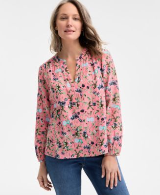 売れ筋商品|||スタイルアンドコー カットソー トップス レディース Women's Printed Cotton Gauze Split-Neck Blouse, Exclusively at Macy's White Floral Style & Co Petite Cotton Gauze Printed Split-Neck Top