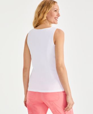 Women's Cotton Scalloped V-Neck Sleeveless Top, Exclusively at Macy's