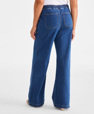 Petite High-Rise Pull-On Wide-Leg  Jeans, Exclusively at Macy's