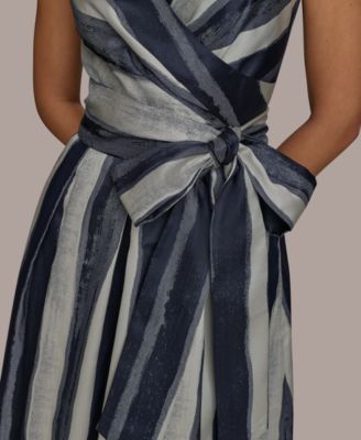 【Donna Karan New York】Striped Belted Gown Donna Karan New York Women's Striped Belted Gown