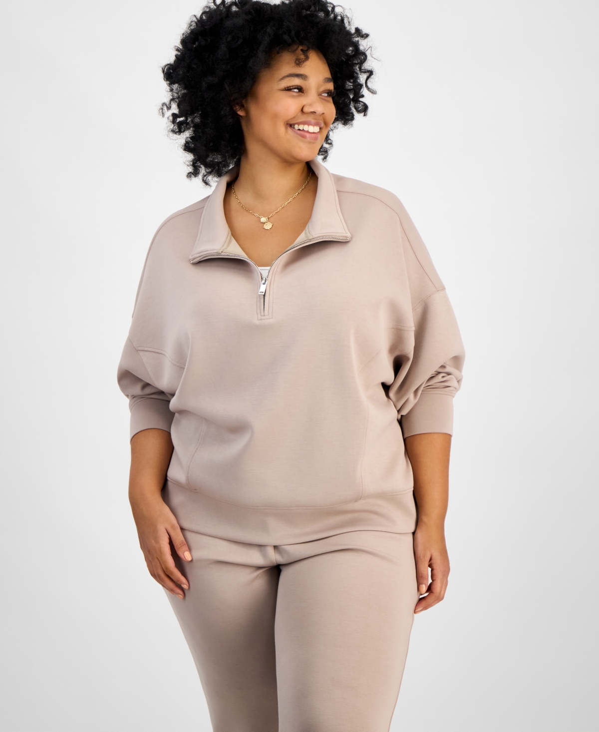 Trendy Plus Size Quarter-Zip Scuba Knit Pullover, Created for Macy's - Blue Falls