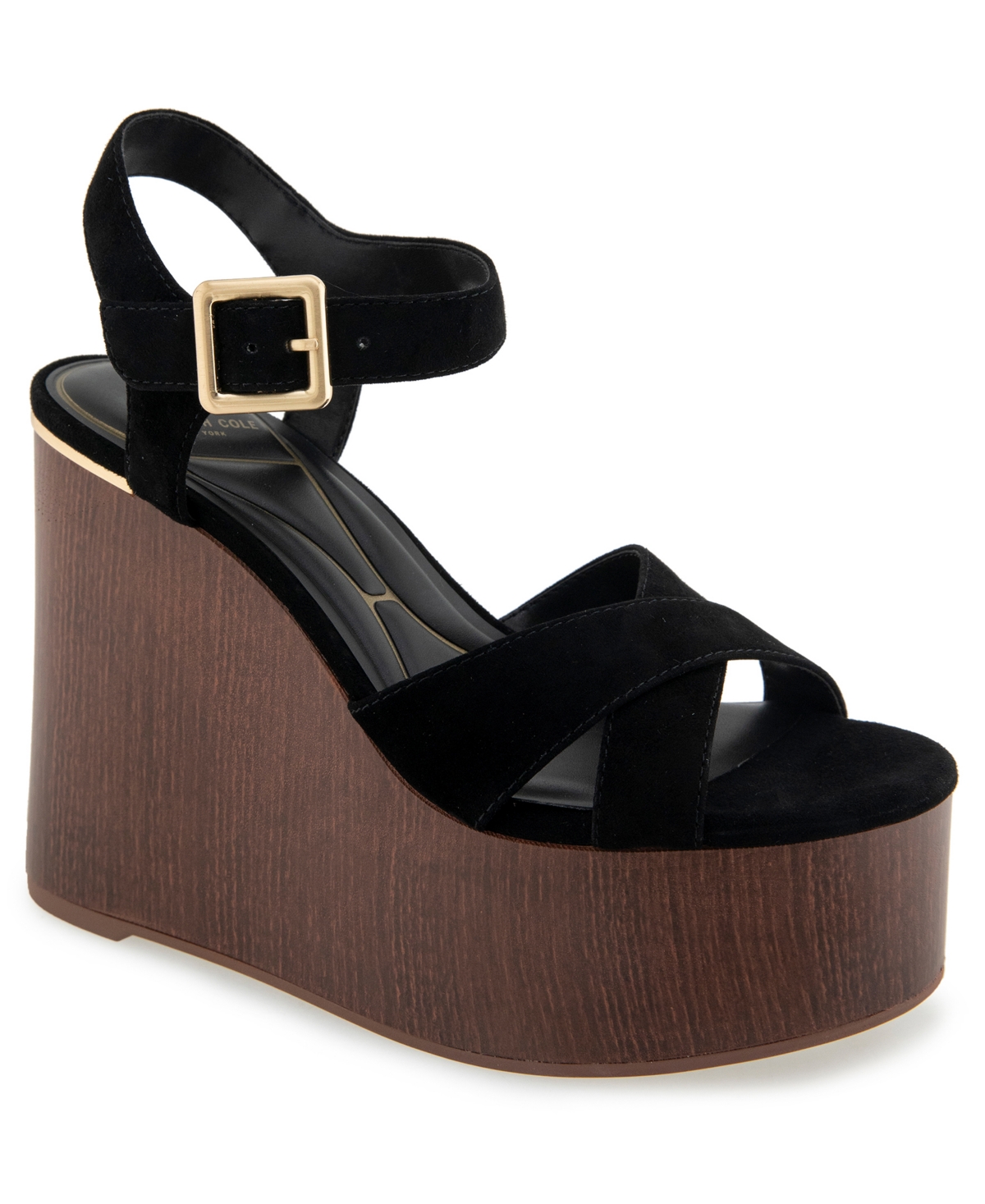 Kenneth Cole New York Women's Taelyn Platform Wedge Sandals - Black Suede