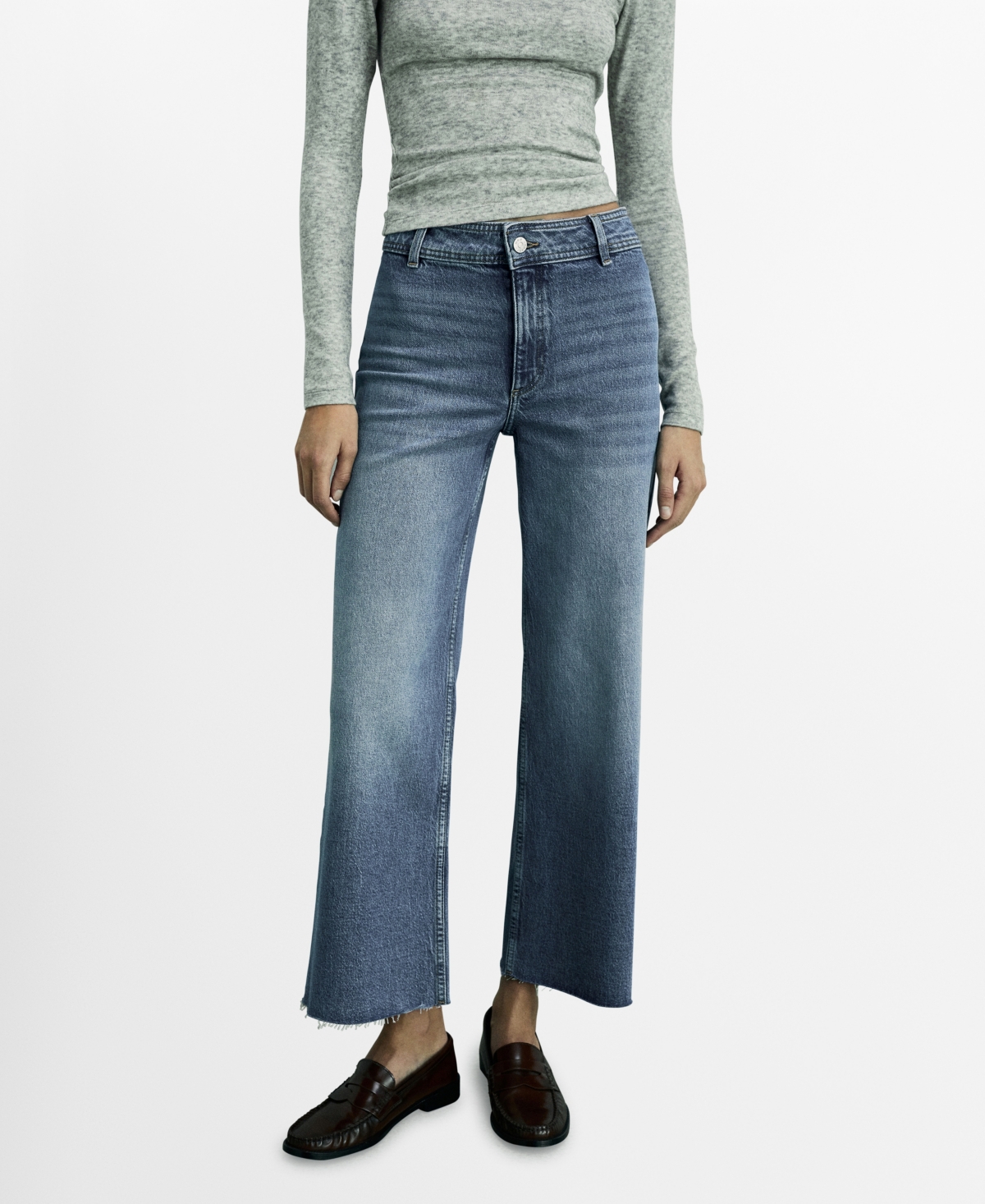 Shop Mango Women's Catherin Culotte High-rise Jeans In Medium Blue