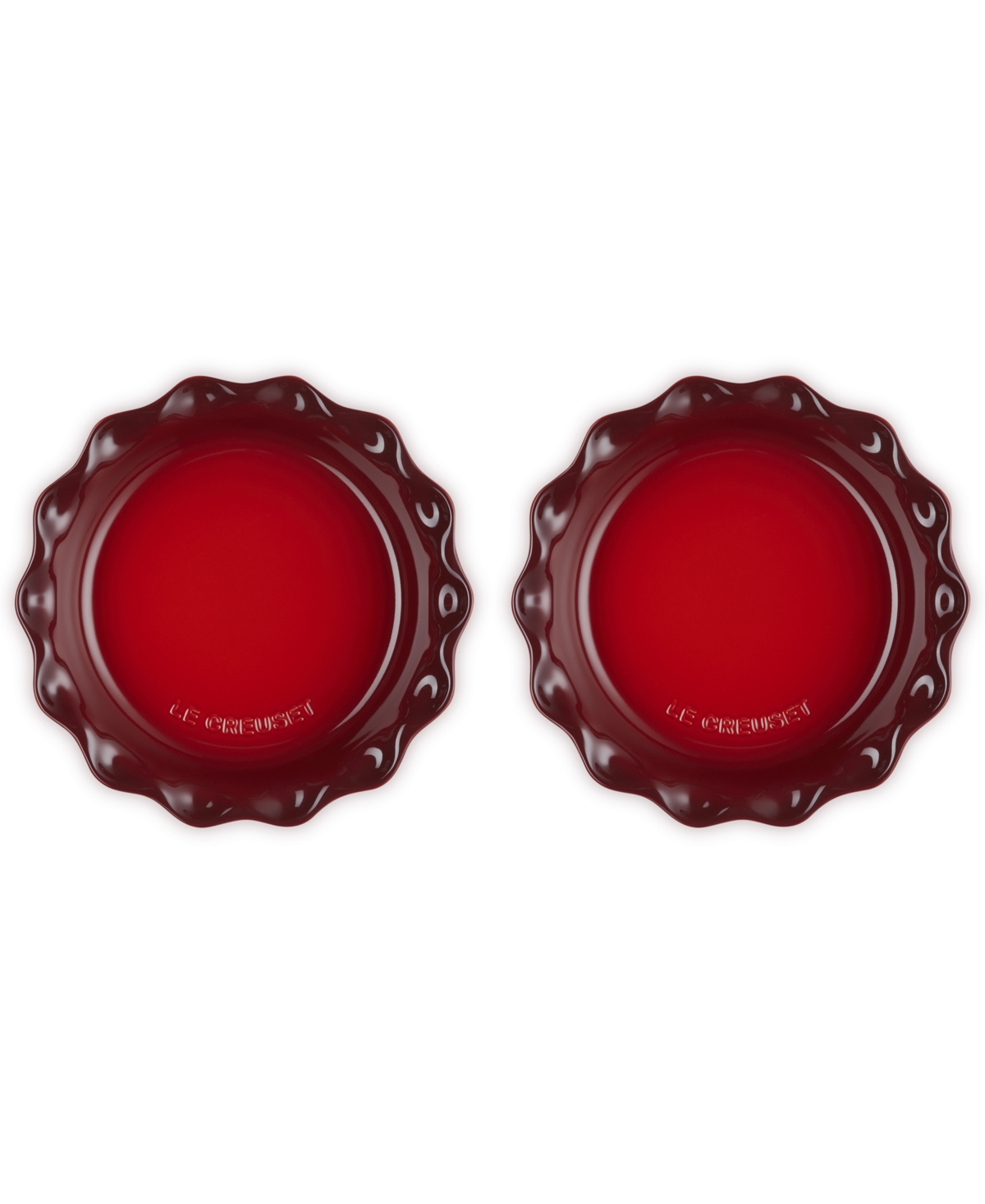 Le Creuset Stoneware Heritage Fluted 9" Pie Dish, Set Of 2 In Cerise
