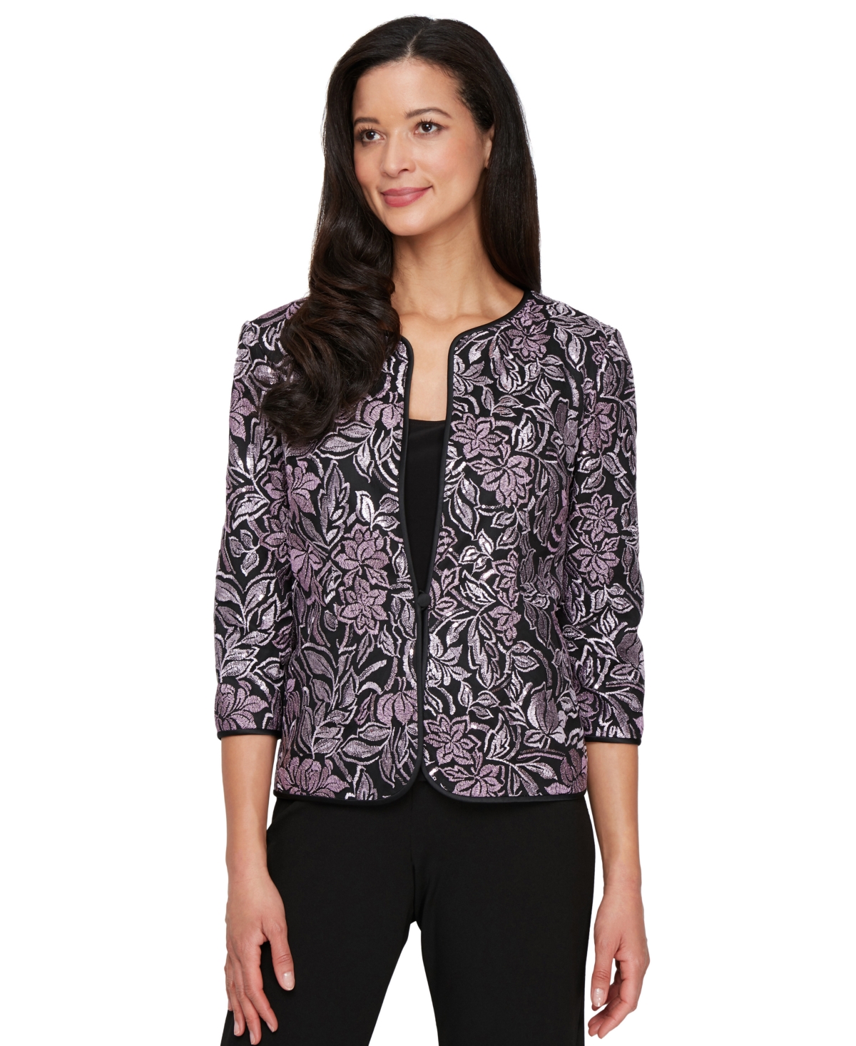 Women's Scoop-Neck Tank & Embroidered Jacket - Black/Purple