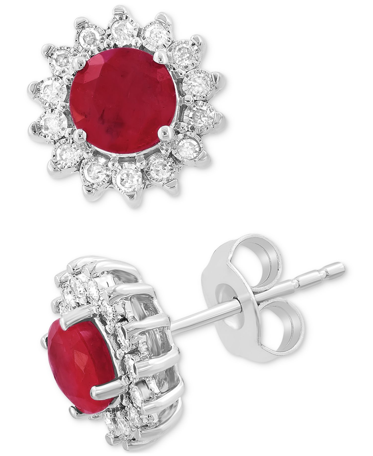 EFFY® Sapphire (1-1/6 ct. t.w.) & Diamond (1/6 ct. t.w.) Halo Stud Earrings in 14k White Gold or Two Tone Gold (Also available in Ruby, & Emerald)