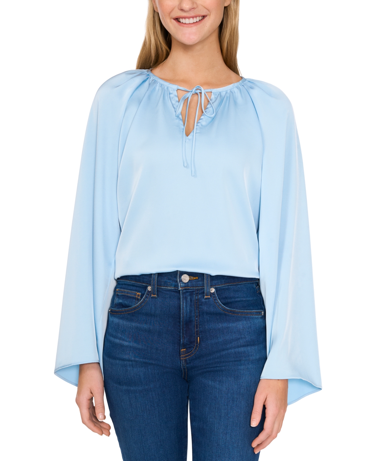 Women's Raglan-Sleeve Tie Round-Neck Top - Confetti Pink