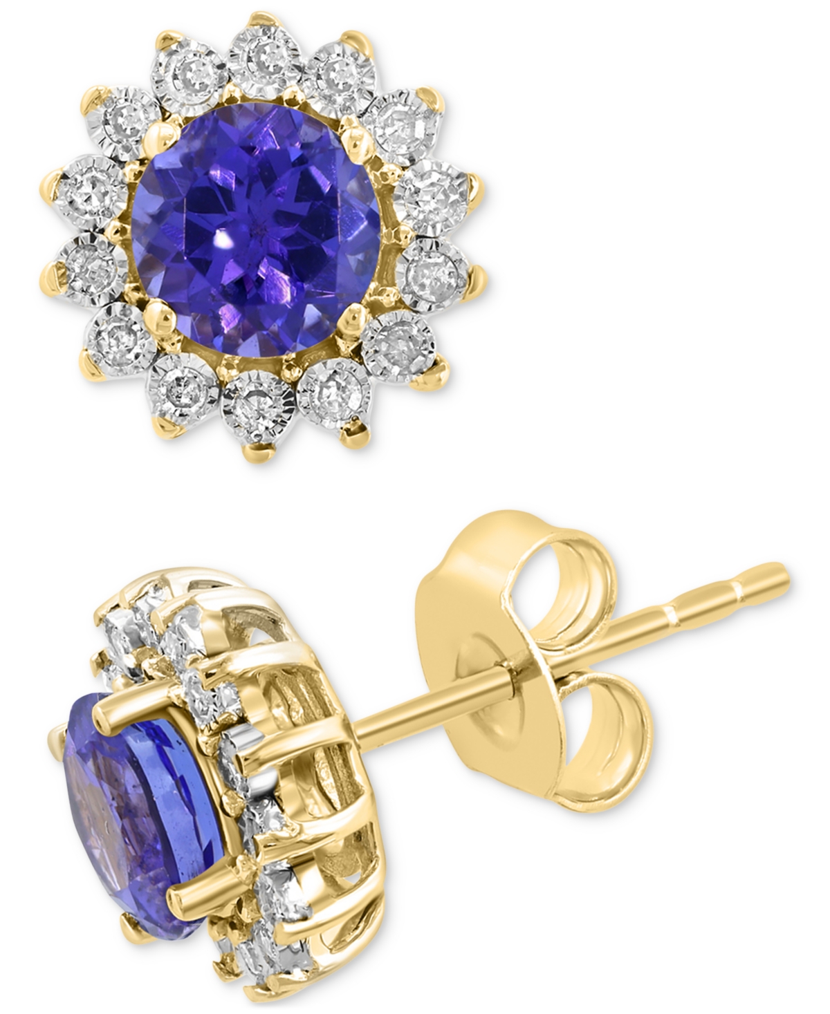 Shop Effy Collection Effy Sapphire (1-1/6 Ct. T.w.) & Diamond (1/6 Ct. T.w.) Halo Stud Earrings In 14k White Gold Or Two  In Tanzanite,two Tone Gold