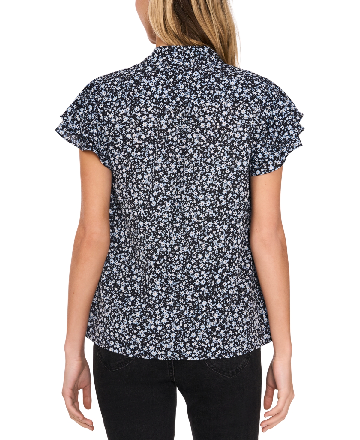 Shop Cece Women's Flutter-sleeve Hidden-placket Blouse In Rich Black