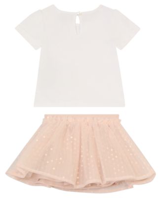 Baby Girl 2-Piece Short Sleeve T-Shirt and Mesh Sequin Skirt