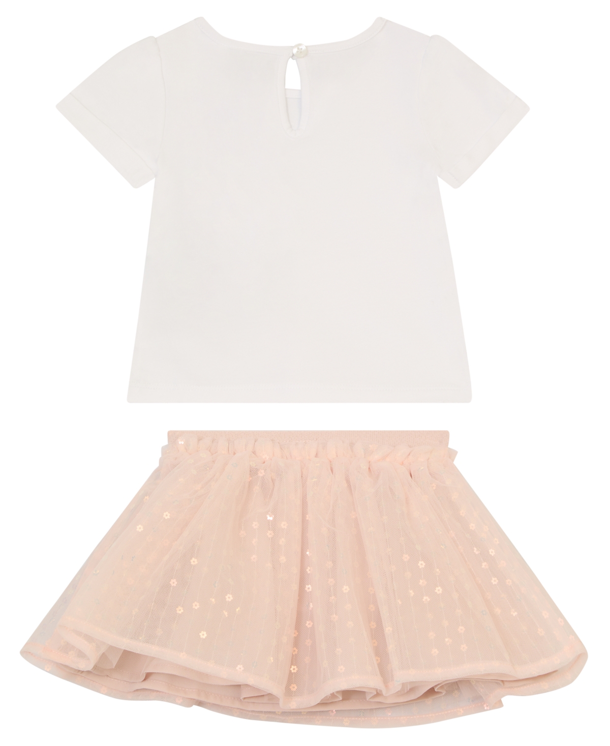 Guess Baby Girl 2-piece Short Sleeve T-shirt And Mesh Sequin Skirt In White