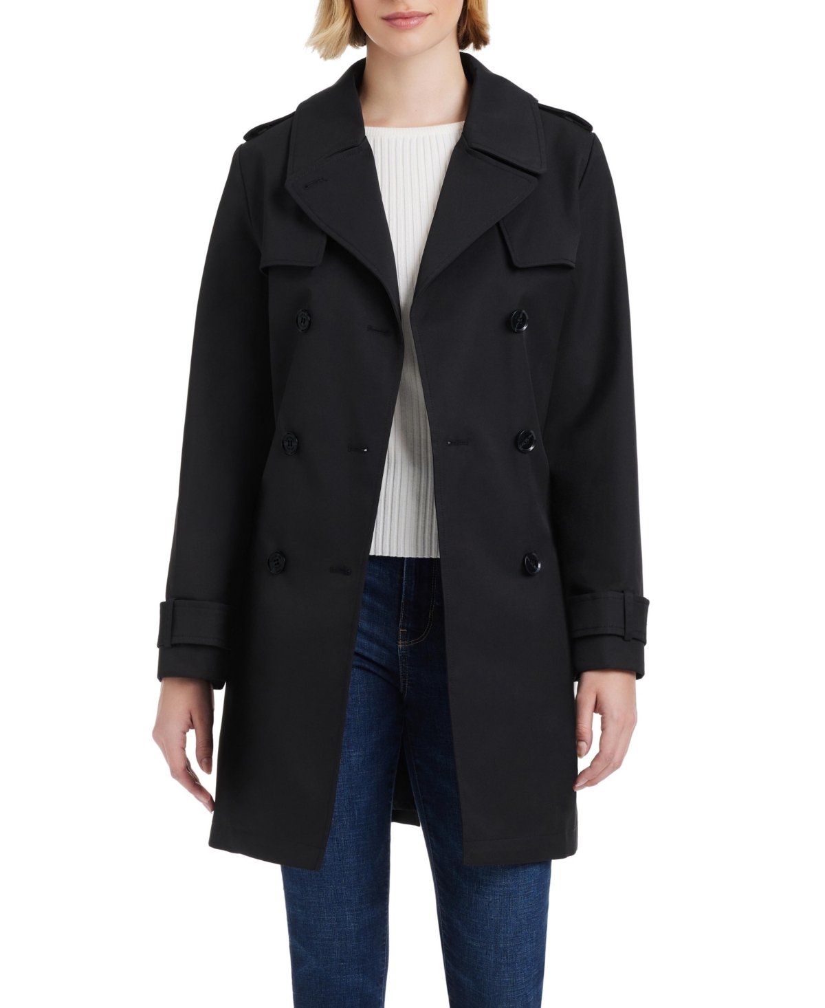 Kate Spade Women S Short Single-breasted Pleated Back Trench Coat In Black