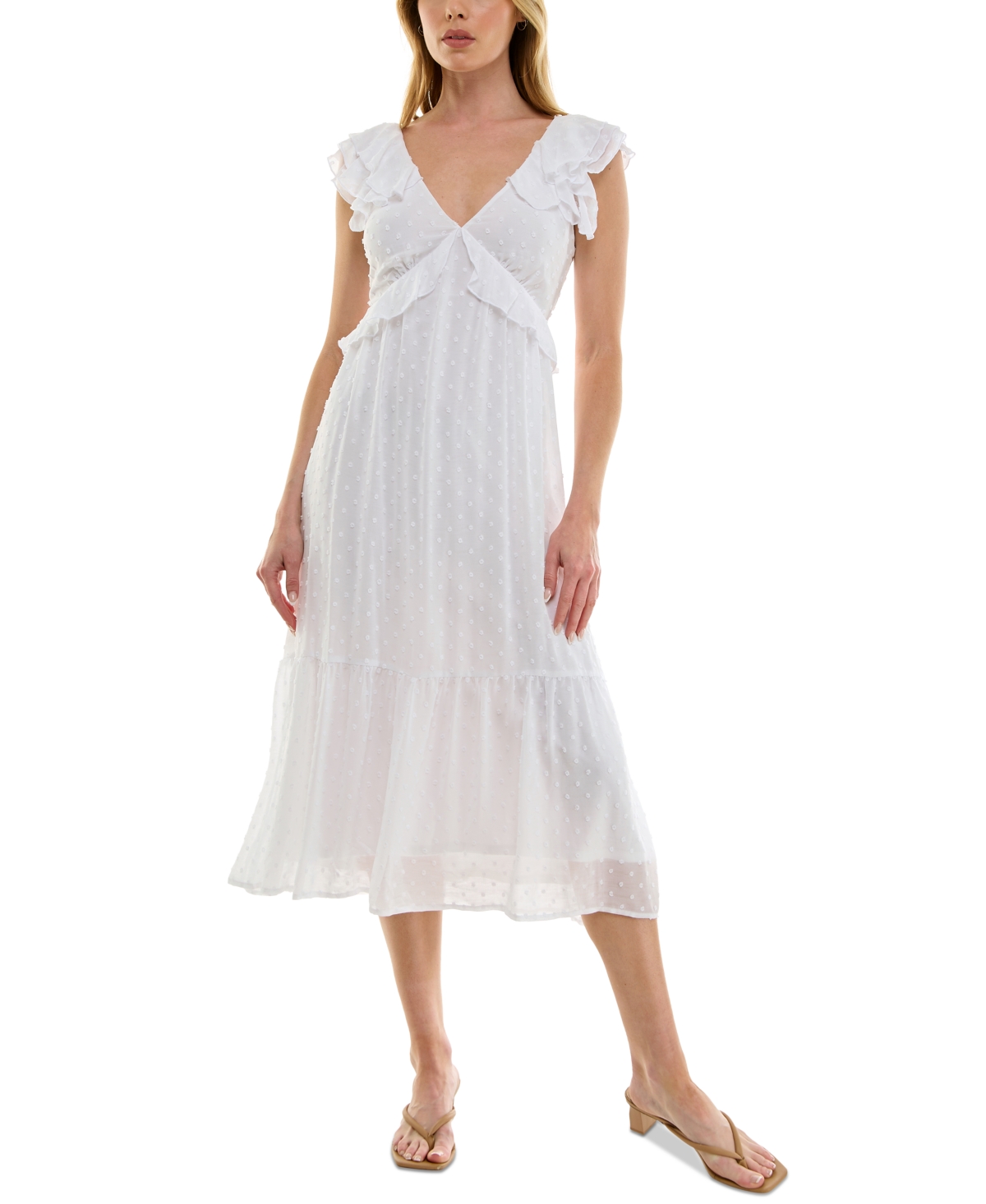 Juniors' Clip-Dot Flutter-Sleeve Midi Dress - Navy