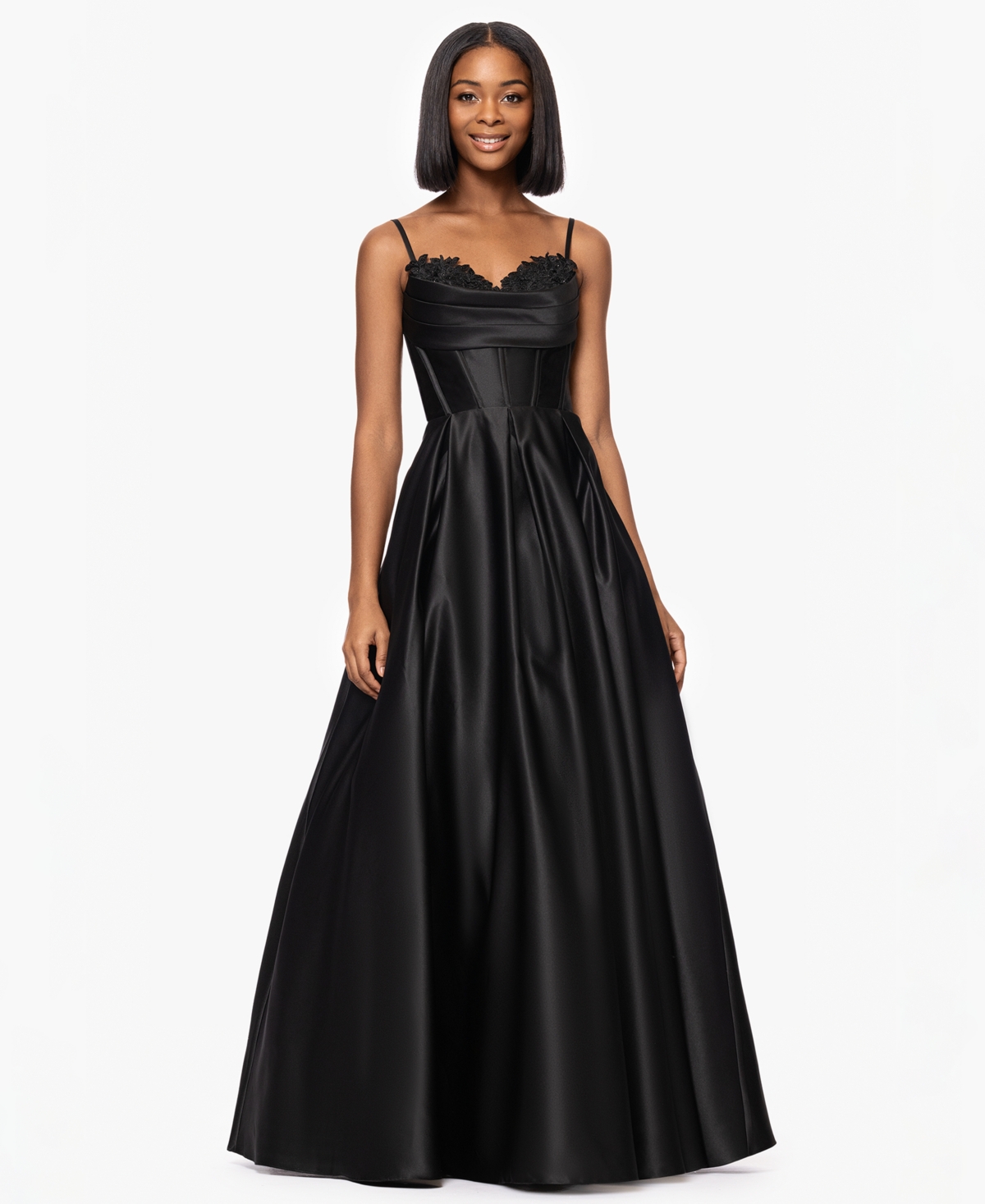 Juniors' Floral Sweetheart Corset Gown - Black