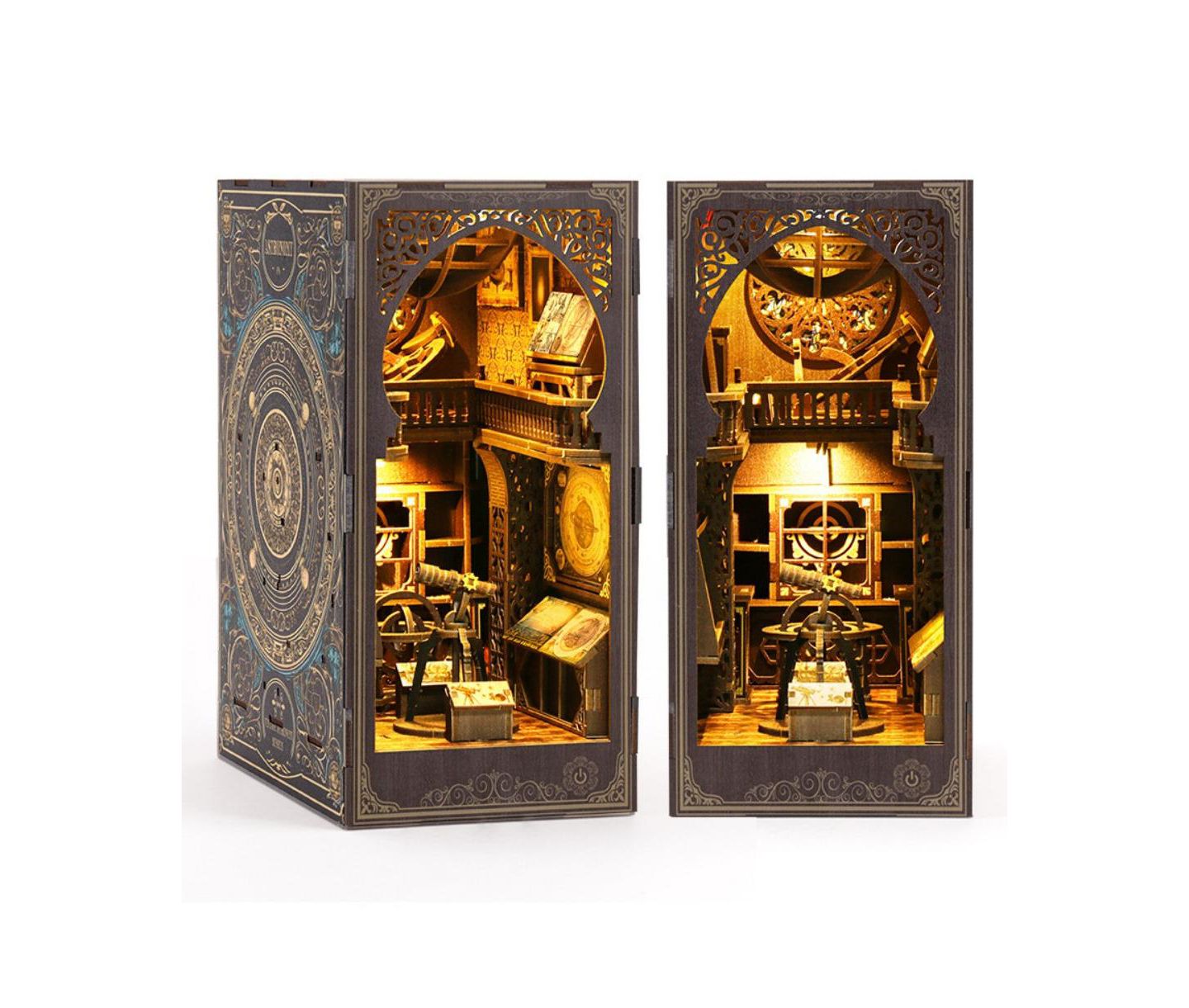 Детские конструкторы HANSILK Museum of Astronomy DIY Book Nook 3D Wooden Puzzle, Ages 14+, цвет: Коричневый — фото 1