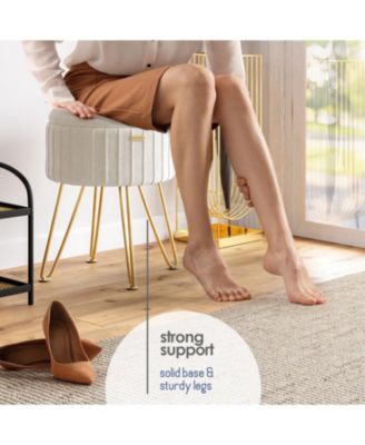 Pleated Velvet Round Ottoman with Storage – Modern Foot Stool, Makeup Vanity Stool, Small Ottoman Foot Rest