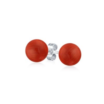 Red Coral Stud Earrings Sterling Silver