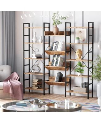 Bookcases and Bookshelves Triple Wide 5 Tiers Industrial Bookshelf