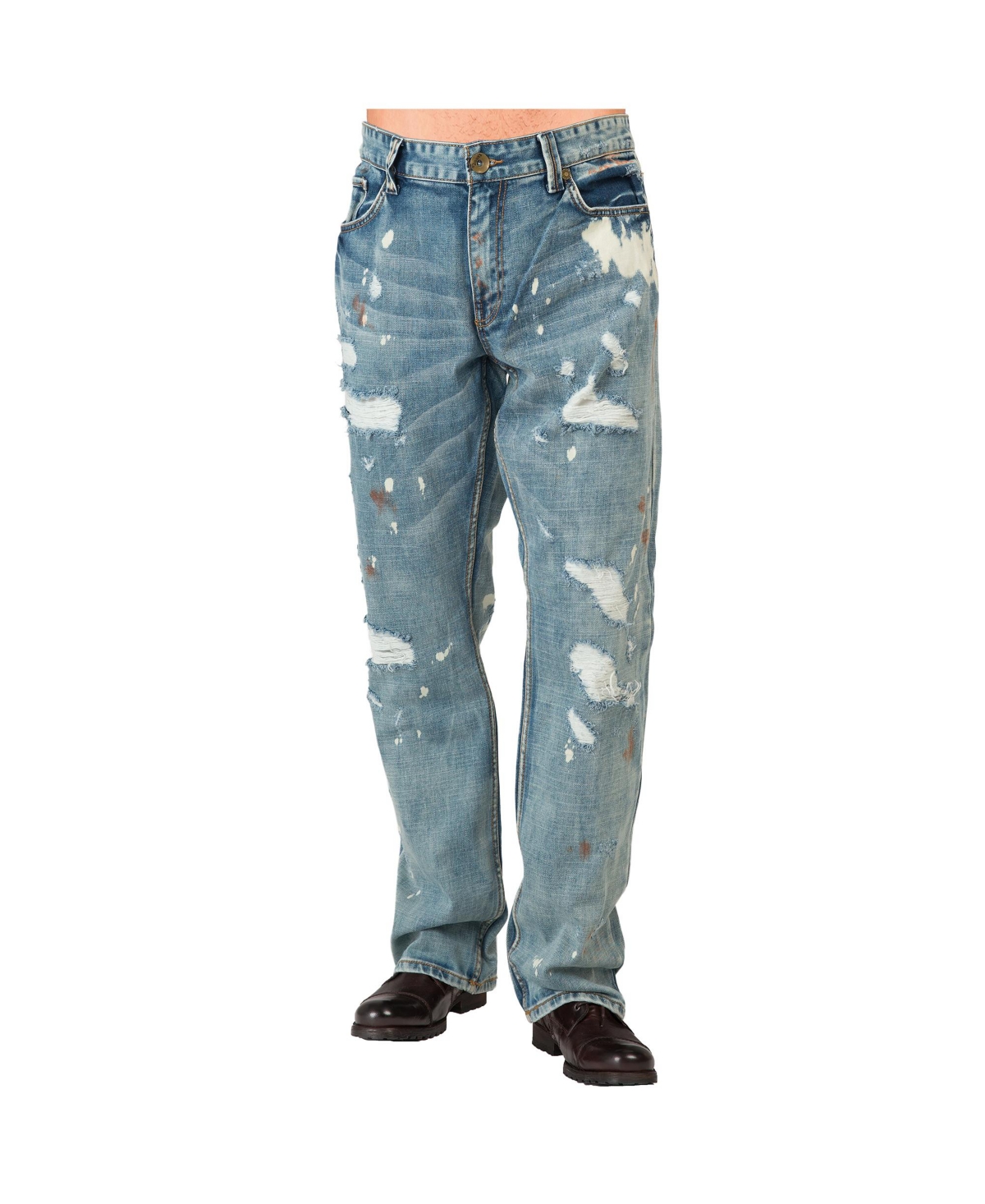Men's Distressed Paint Splatter Slim Straight Premium Jeans - Bleached rip