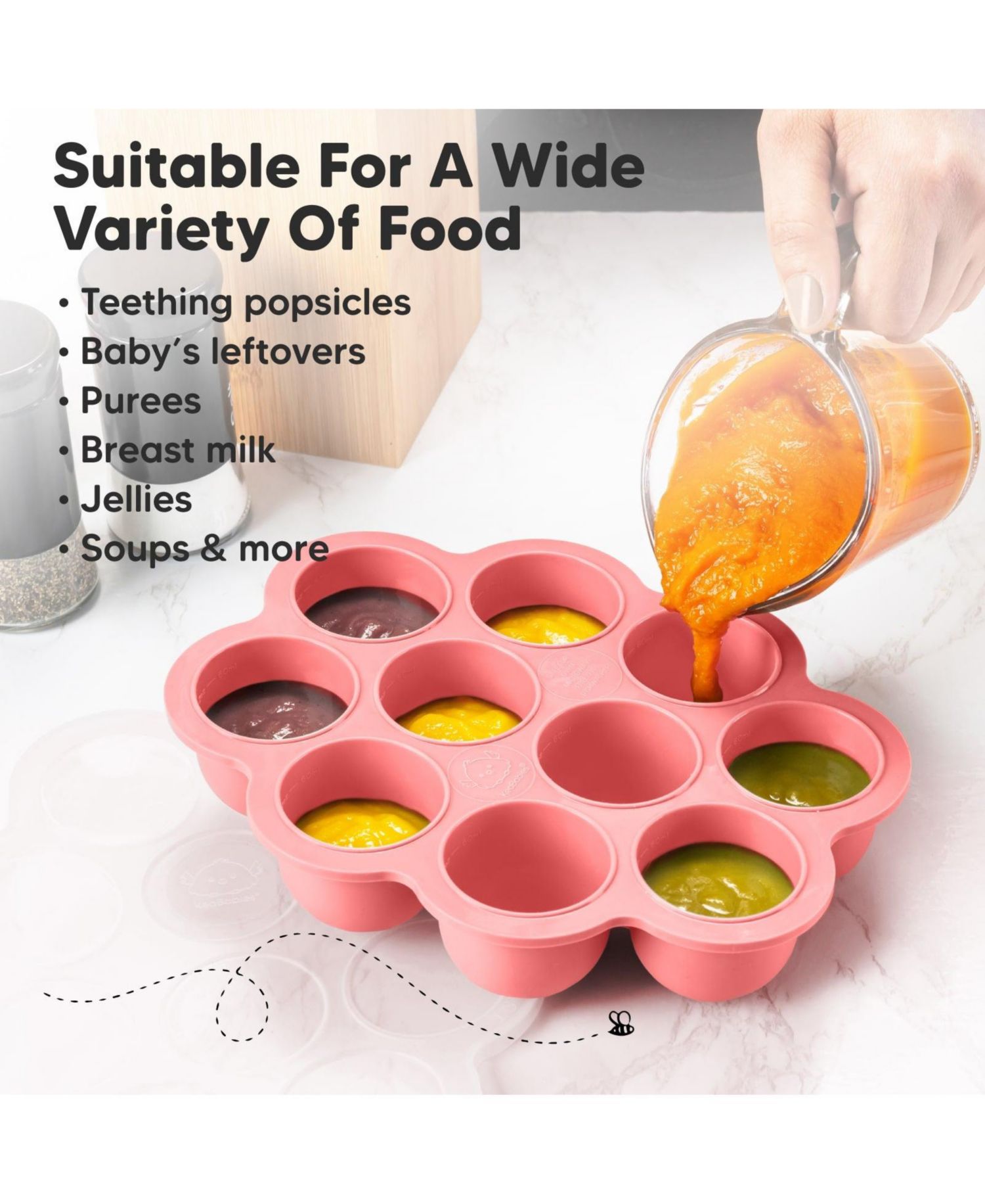 Prep Silicone Baby Food Freezer Tray with Clip-on Lid, 2oz x 10 Silicone Freezer Molds, BPA-Free Baby Food Storage
