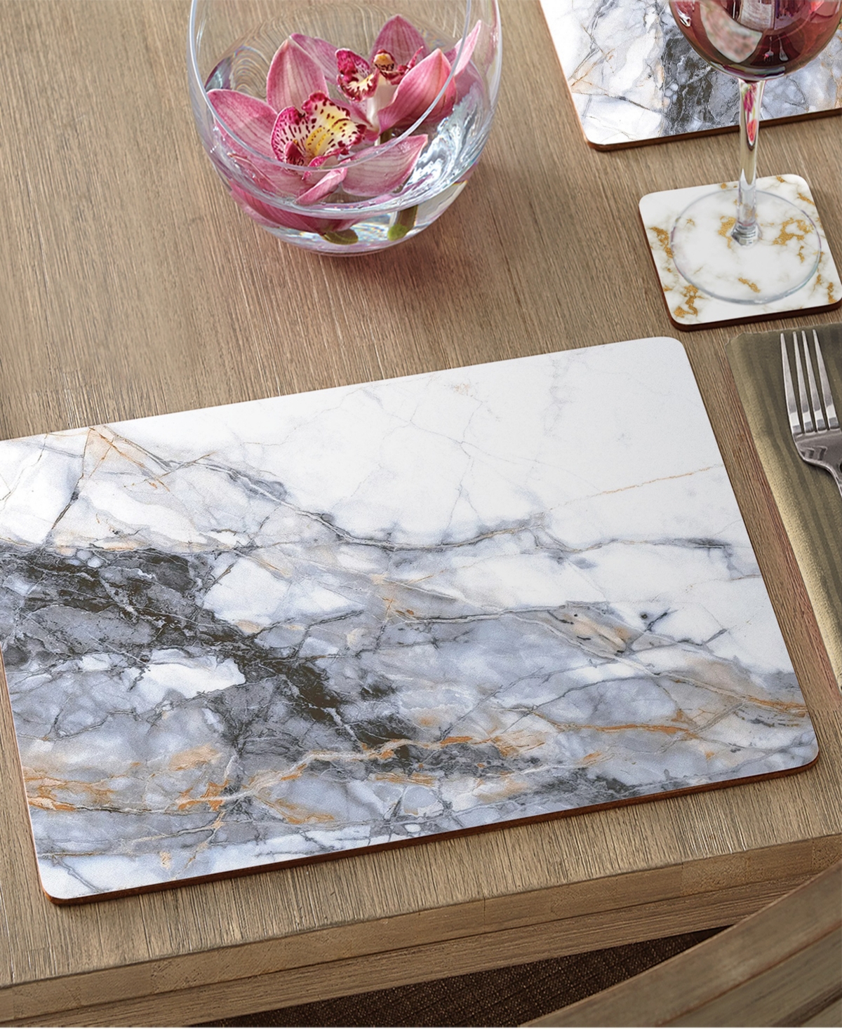 Counterart Marble Note Hardboard Cork Placemats 15"x 11", Set Of 4 In Multi