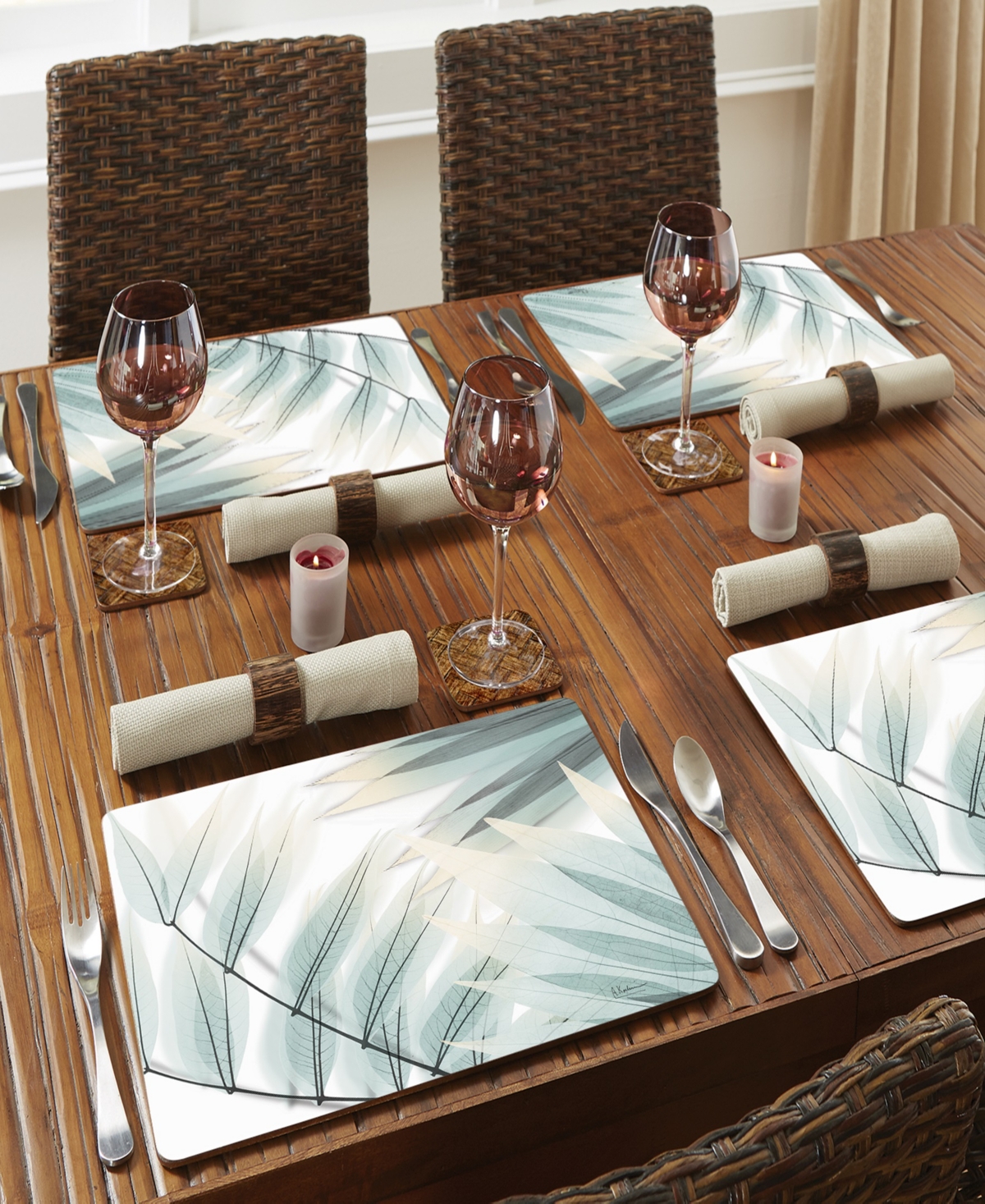 Counterart Tropical Foliage Hardboard Cork Placemats 15"x 11, Set Of 4 In Multi