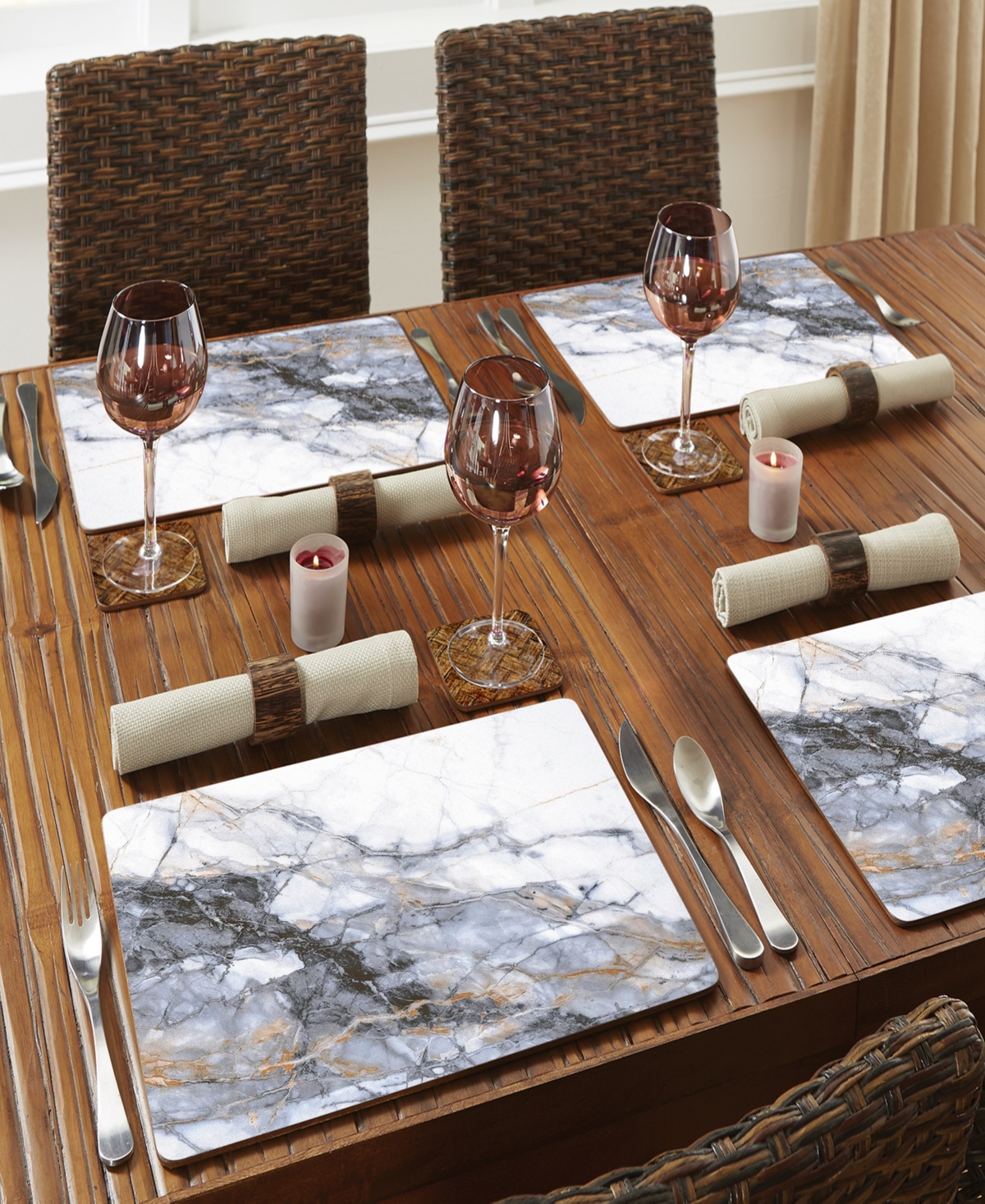 Counterart Marble Note Hardboard Cork Placemats 15"x 11", Set Of 4 In Multi