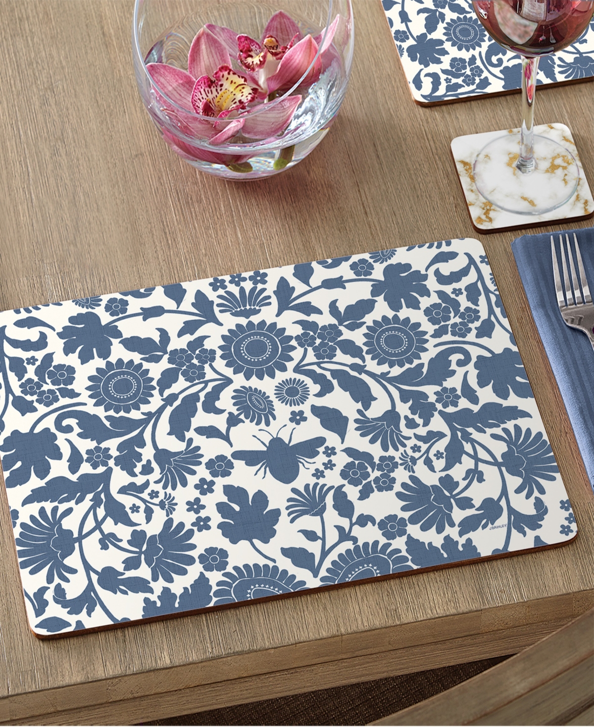 Counterart Vintage Floral Hardboard Cork Placemats 15"x 11", Set Of 4 In Multi