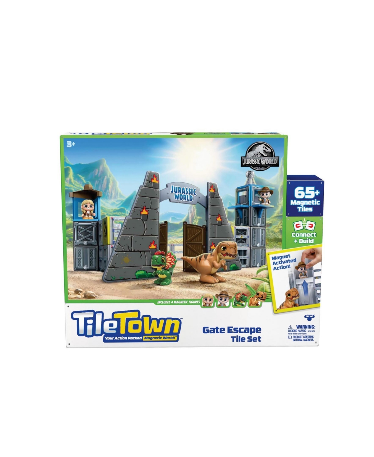 Tile Town Jurassic World Dino Escape Magnetic Tiles Playset, 69 Piece In Multi