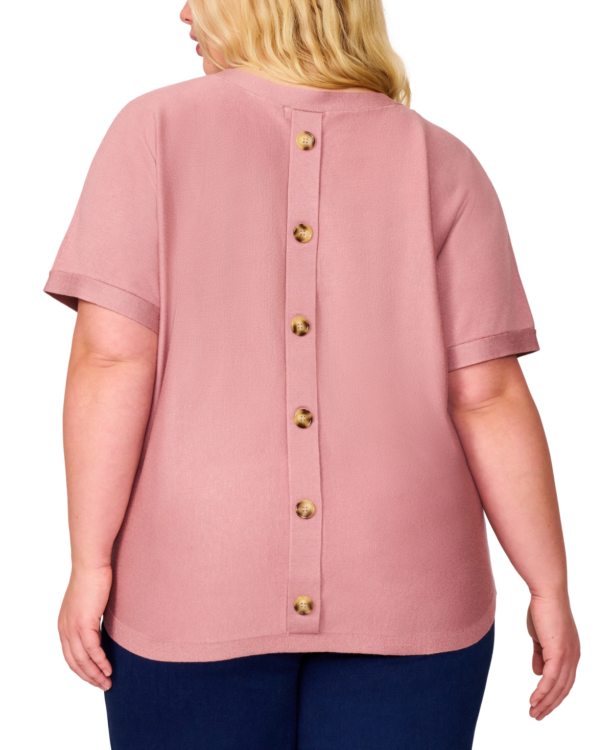 Melissa Paige Plus Womens Striped Knit Cardigan Sweater In Cashmere Blush