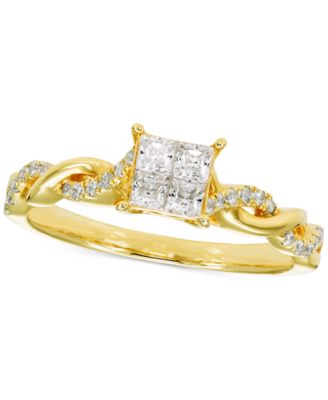 Macy's - Diamond Princess & Round Cluster Twist Engagement Ring (1/2 ct. t.w.) in 14k Gold