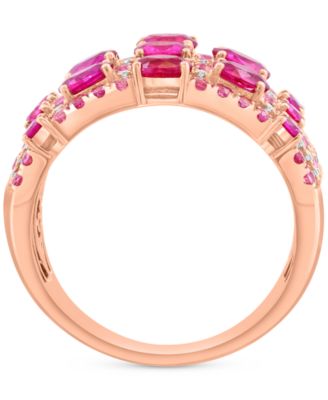 EFFY&reg; Ruby (1-7/8 ct. t.w.), Pink Sapphire (1/2 ct. t.w.), & Diamond (1/6 ct. t.w.) Multirow Statement Ring in 14k Rose Gold