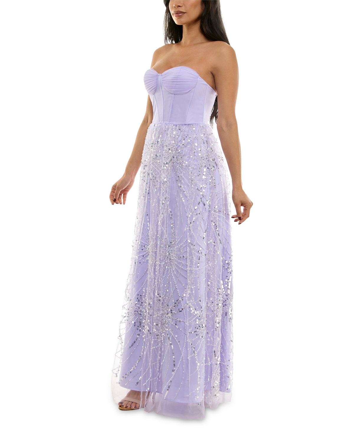 Violet Weekend Juniors' Sequin Pearl Corset Gown In Lilac