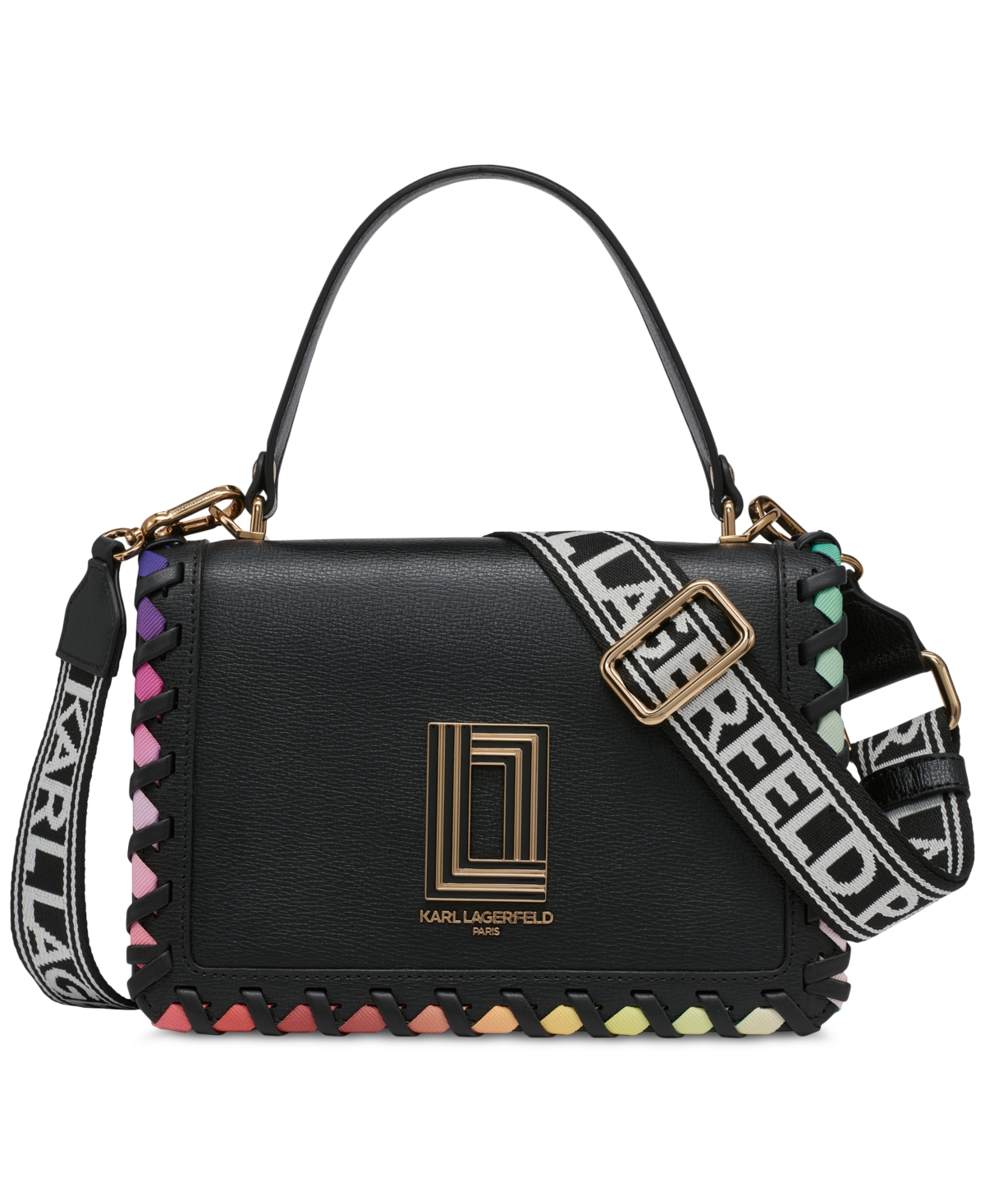 Karl Lagerfeld Simone Small Leather Top Handle Flap Crossbody In Black Multi Combo
