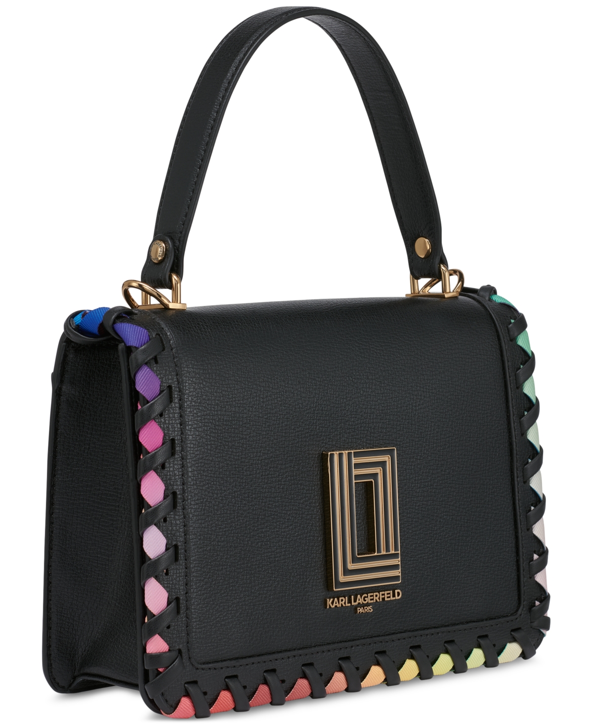 Karl Lagerfeld Simone Small Leather Top Handle Flap Crossbody In Black Multi Combo