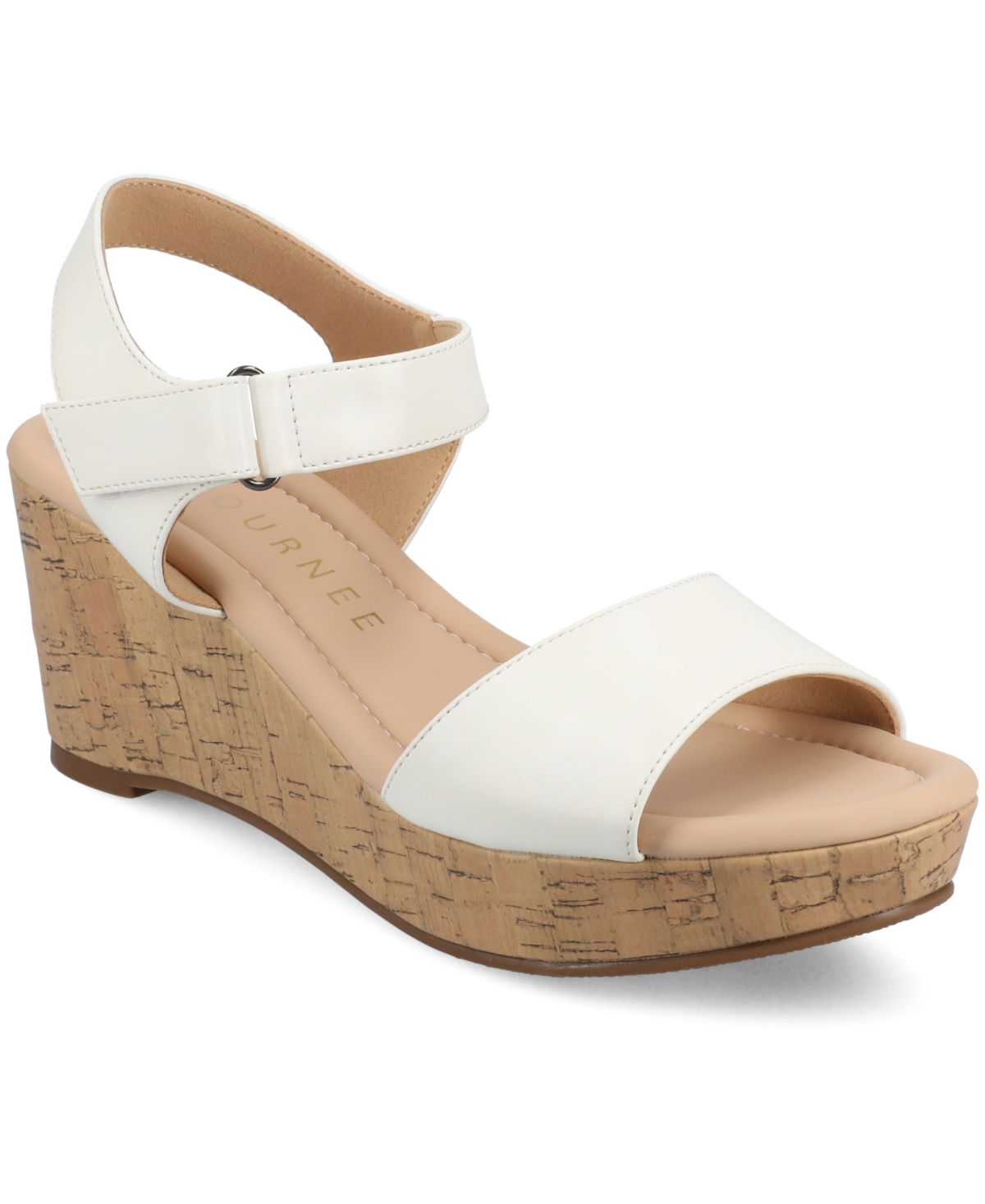 Journee Collection Ranae Platform Wedge Cork Sandal In White