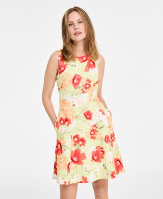 slim fit dress slacks Vince Camuto Plum Floral Print Fit-and-Flare Dress – SilkRoll main image 0