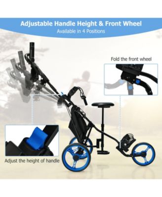 3 Wheels Folding Golf Push Cart with Seat Scoreboard and Adjustable Handle