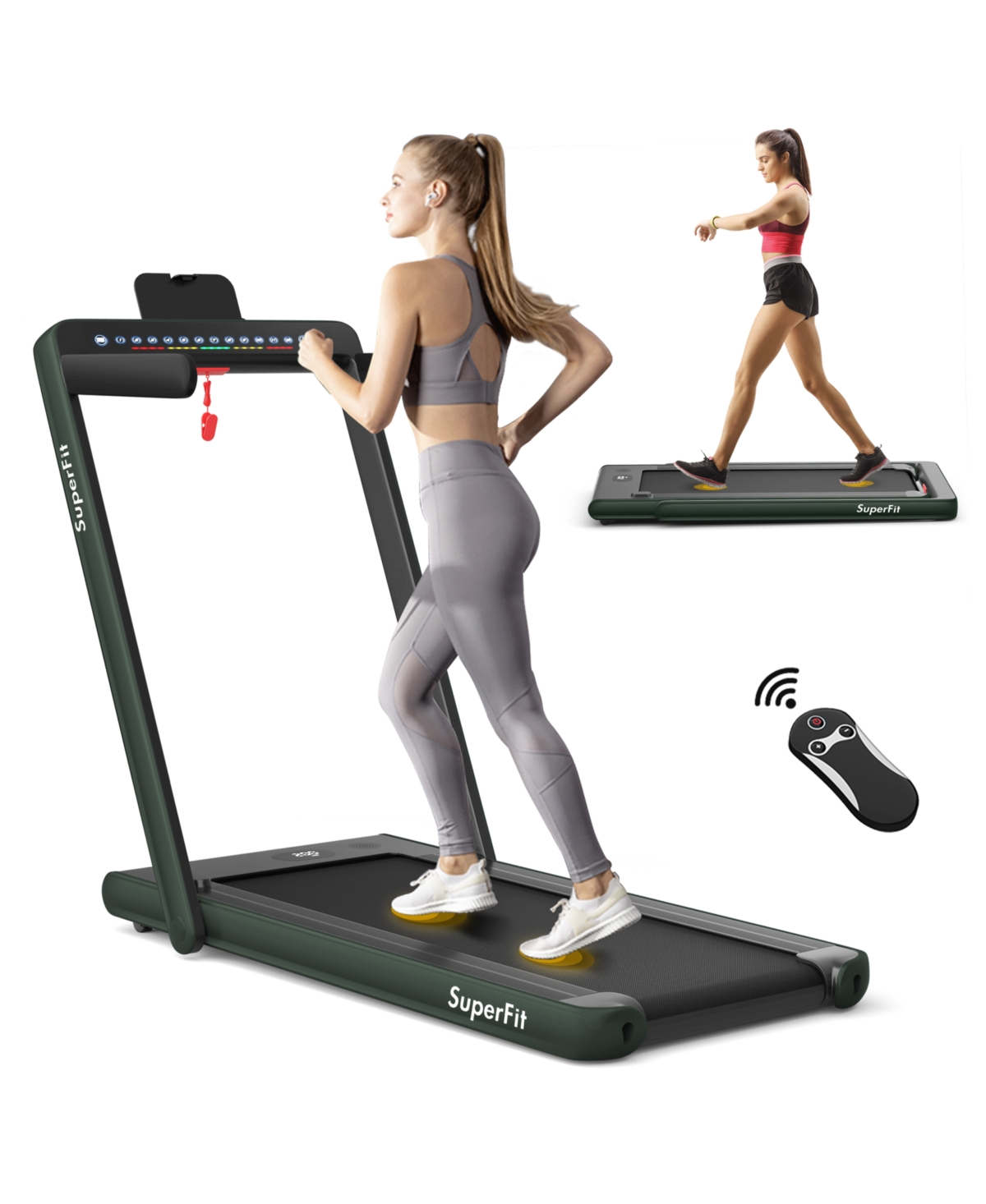 2.25 Hp 2-in-1 Folding Walking Pad Treadmill with Dual Display and App Control - Black
