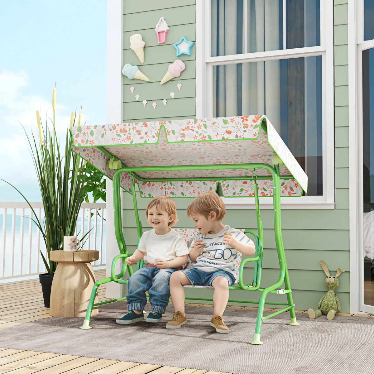 Qaba Kids Patio Swing, 2-Seater Outdoor Porch Swing Chair