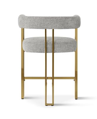 25'' Counter Height Stool with Gold Metal Legs, Chenille Upholstery, Curved Back and Armrest, 1 Unit-Maison Boucle