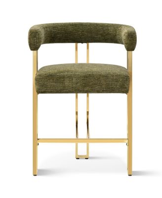 25'' Counter Height Stool with Gold Metal Legs, Chenille Upholstery, Curved Back and Armrest, 1 Unit-Maison Boucle