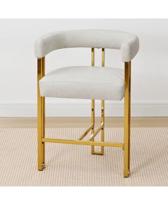 25'' Counter Height Stool with Gold Metal Legs, Chenille Upholstery, Curved Back and Armrest, 1 Unit-Maison Boucle