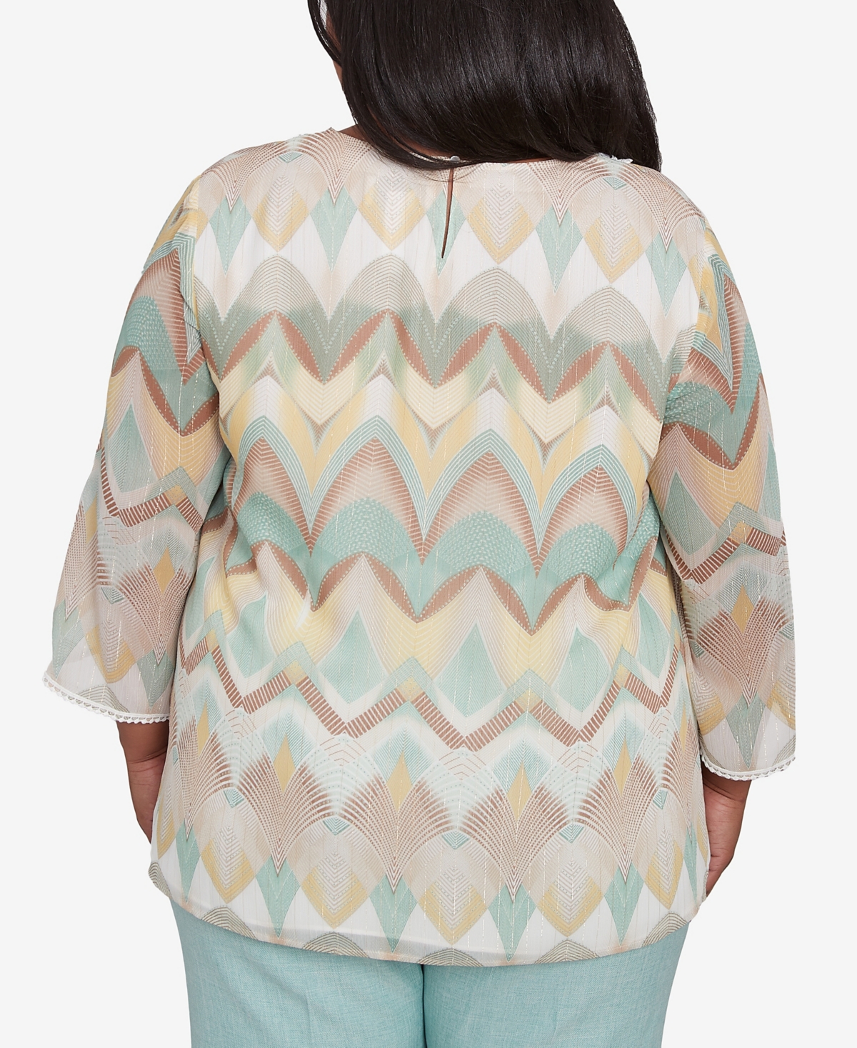 Alfred Dunner Plus Size Kensington Gardens Garden Chevron Textured Top In Neutral Multi