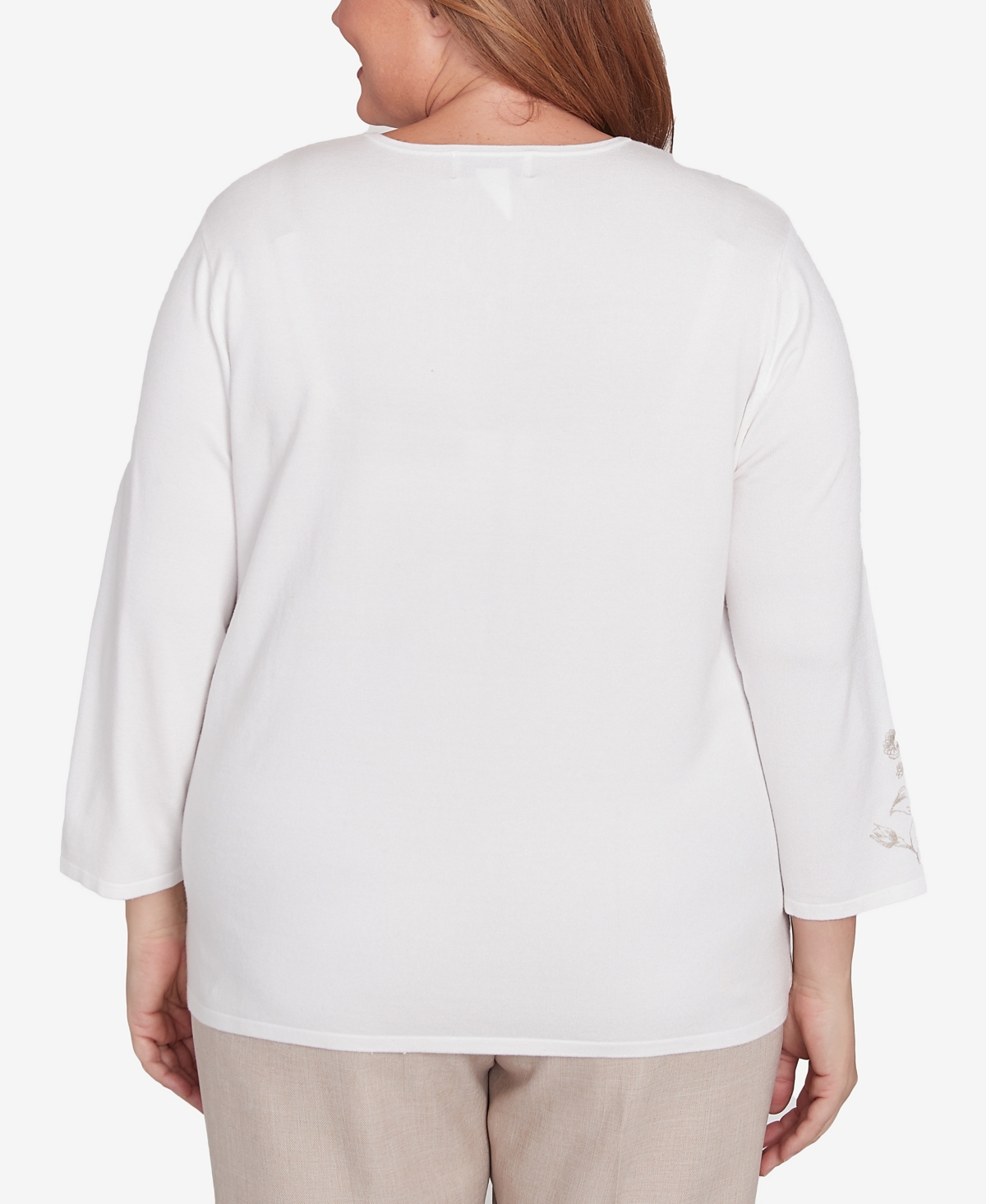 Alfred Dunner Plus Size Kensington Gardens Split Neck Botanical Gold Foil Print Sweater In Neutral Multi