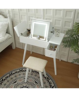 Vanity Table Set with LED Mirror – Modern Makeup Desk with Storage for Bedroom or Dressing Room