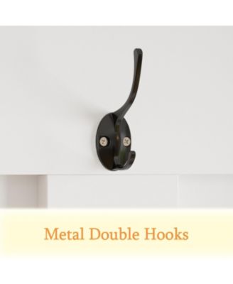 63 in. W White Wood 3-in-1 Hall Tree Coat Rack Shoe Storage Bench with 6-Metal Double Hooks, Shoe Rack and Shelves