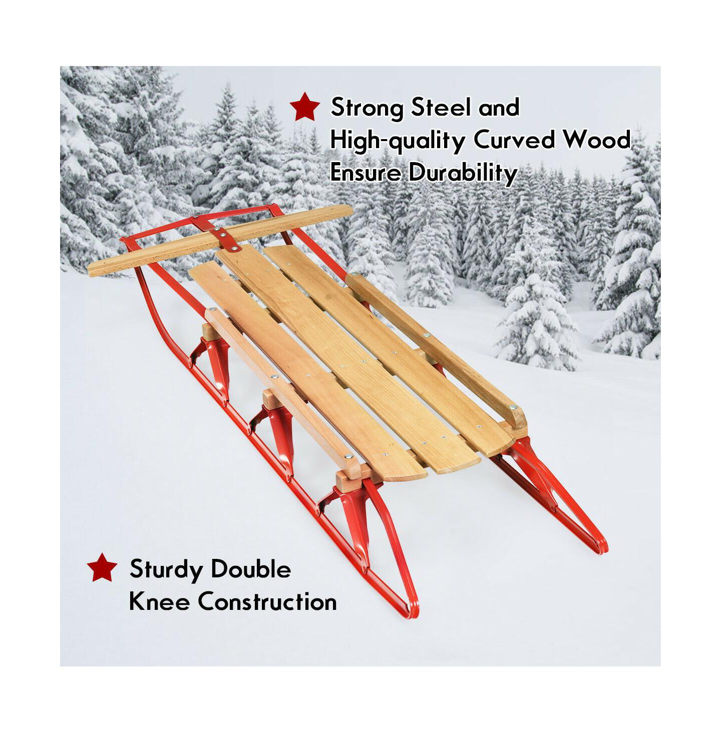 Детская игрушка KUYOTQ 54 Inch Kids Wooden Snow Sled with Metal Runners and Steering Bar — фото 5