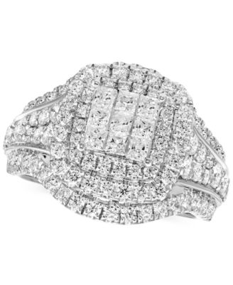 Macy's - Diamond Princess & Round Cluster Ring (2 ct. t.w.) in 14k White Gold