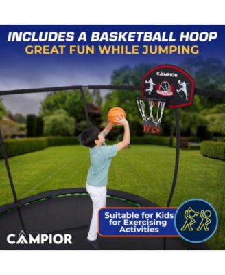 Campior 14ft Pumpkin Trampoline with Basketball Hoop & Inner Enclosure - Safe, Durable,Family Fun - Heavy Duty Galvanized Springs - Waterproof Padding - Stable Base - Outdoor Backyard Style